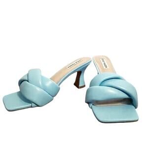 Steve Madden Latta Faux Leather Blue Braided Slip On Square Open Toe Heels